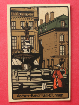 Postcard Litho PC Aachen 1905-1925 Kaiser Karl Fountain Town architecture NRW